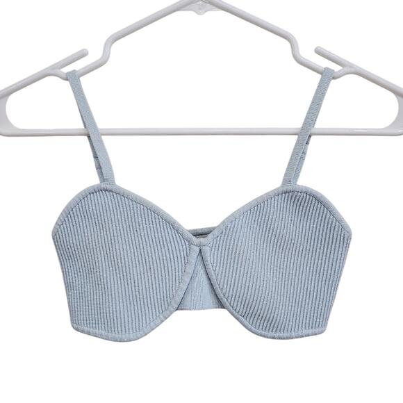 Babaton Light Blue Bralette Top Ribbed Textured Fabric Adjustable Straps Medium - Picture 1 of 3